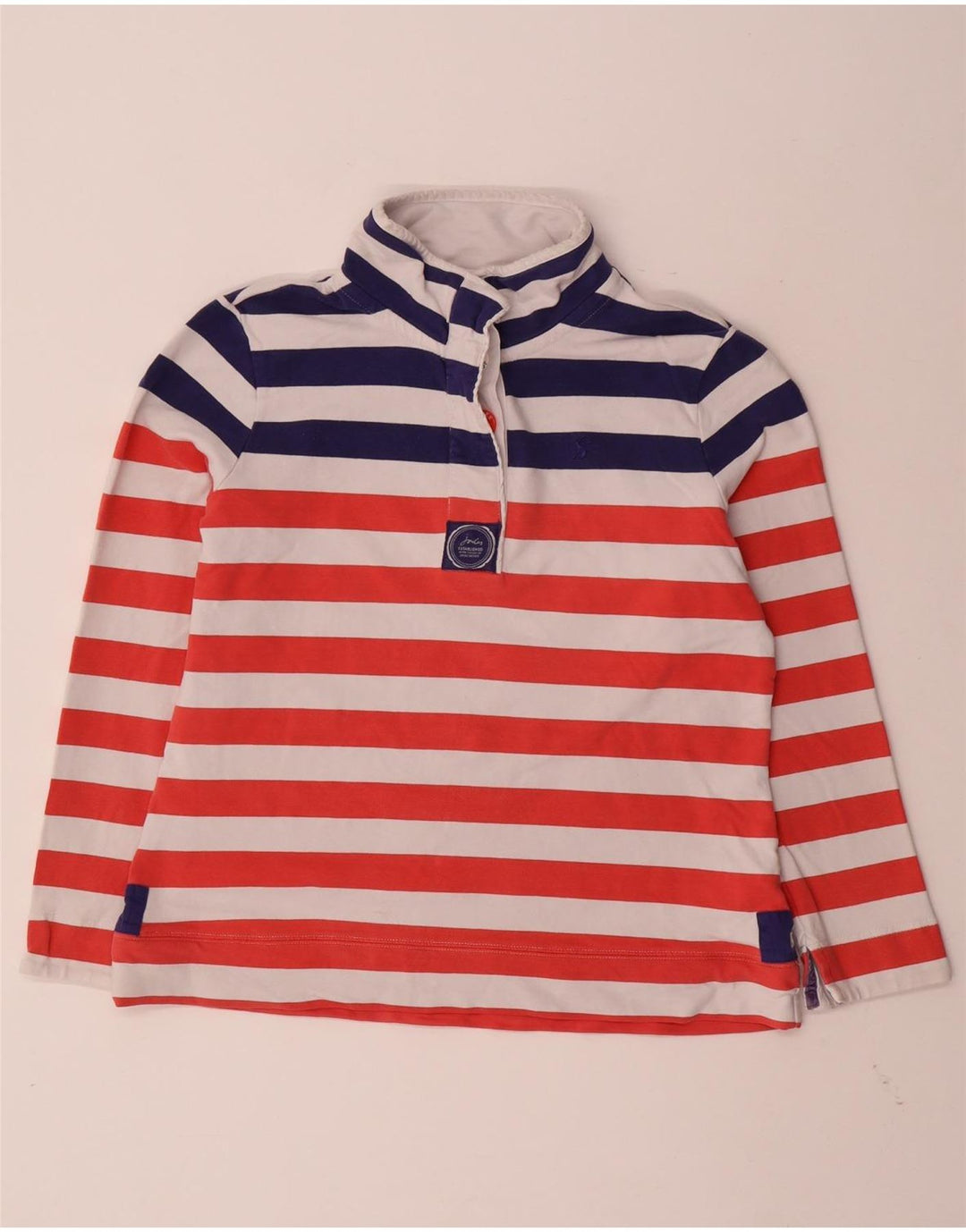 JOULES Dame Button Neck Sweatshirt Jumper UK 12 Medium Rød Stribet