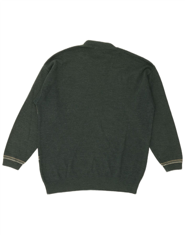 Vintage sweater med rund hals til mænd mellemgrøn geometrisk uld
