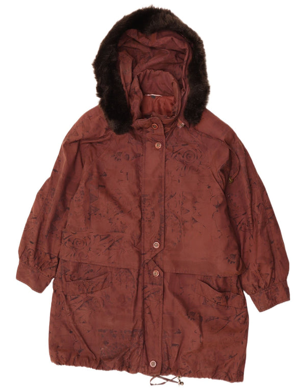 Vintage Dame Hætte Oversized Windbreaker Coat UK 16 Large Brown Floral