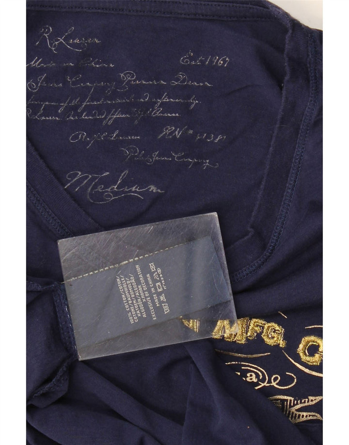 Ralph Lauren Dame Grafisk T-Shirt Top UK 12 Medium Navy Blue