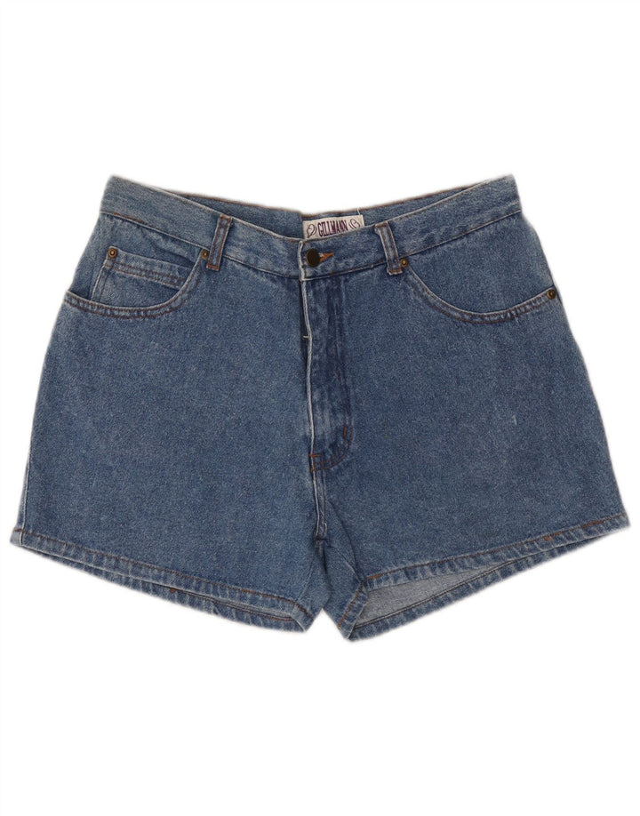 VINTAGE Womens High Waist Denim Shorts W32 Medium Blue Cotton