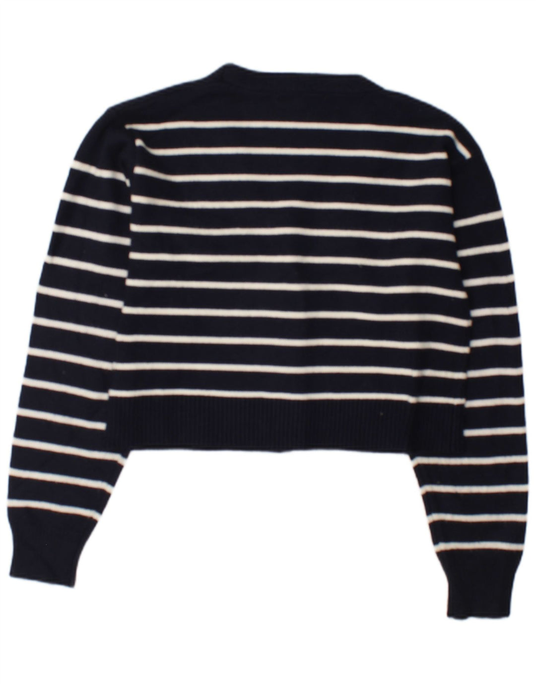 Zara Dame Cardigan Sweater UK 12 Medium Navy Blue Stribet Viscose