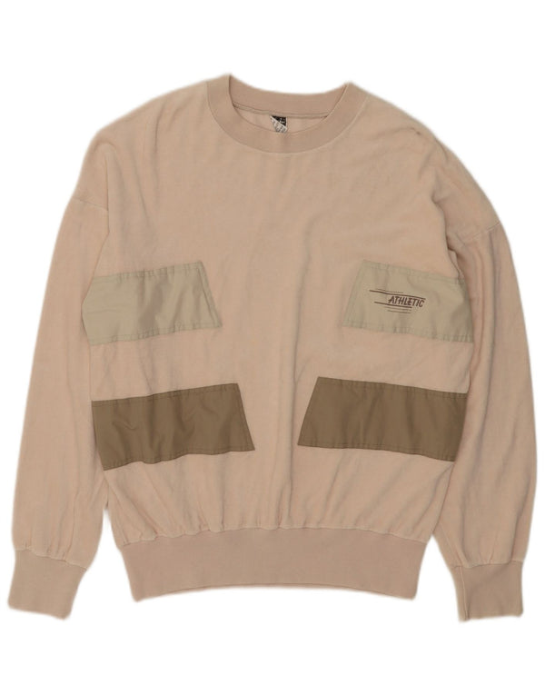 Vintage Herre rund hals sweater IT 54 XL Beige Colourblock Bomuld