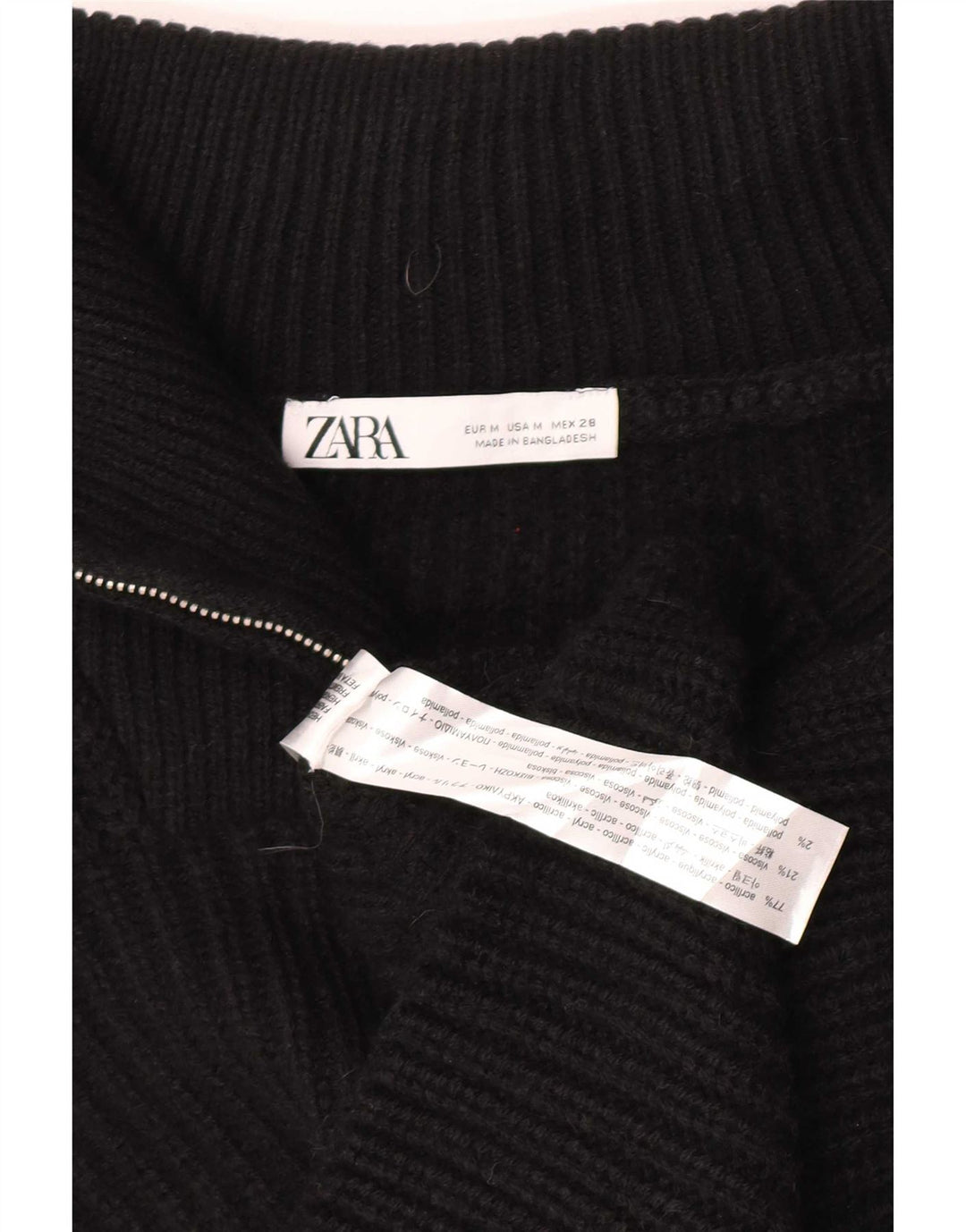 Zara Dame Oversized Crop Zip Neck Vest Tank Top UK 14 Medium Black