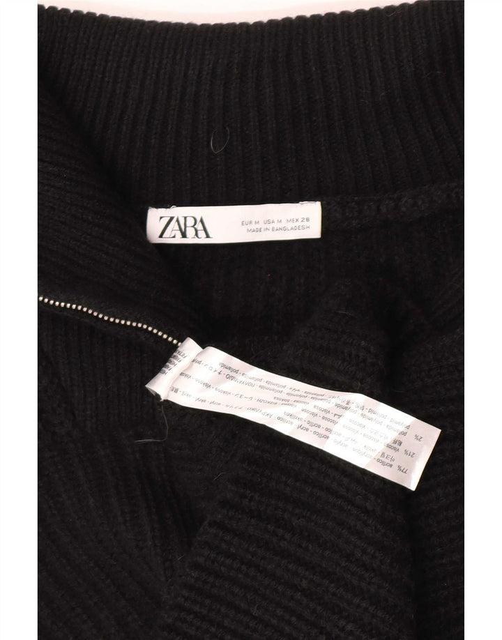 Zara Dame Oversized Crop Zip Neck Vest Tank Top UK 14 Medium Black