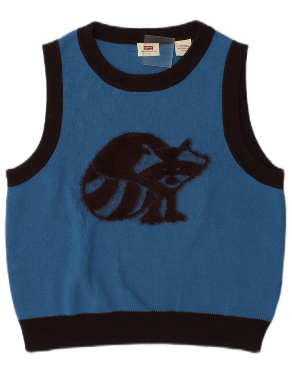 Levi's Dame Crop Grafisk Vest Tank Top UK 10 Small Blue Colourblock