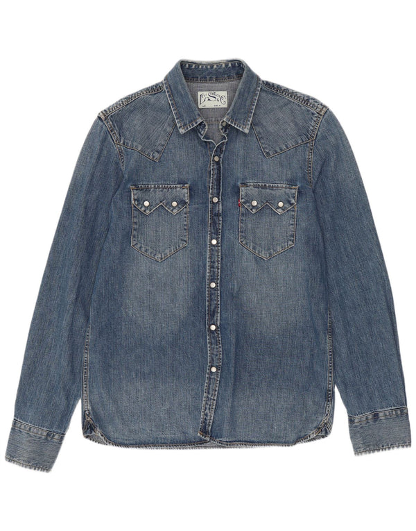 Levi's Western denimskjorte til mænd mellemblå bomuld