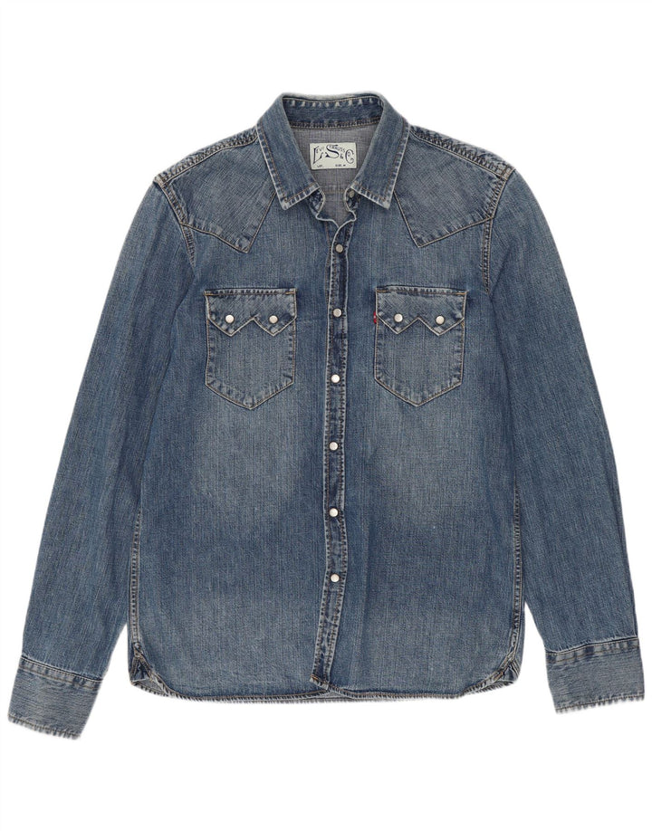 Levi's Western denimskjorte til mænd mellemblå bomuld