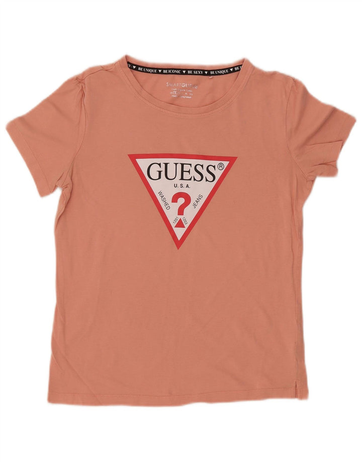 GUESS Grafisk T-shirt top til kvinder UK 10 Small Pink Bomuld