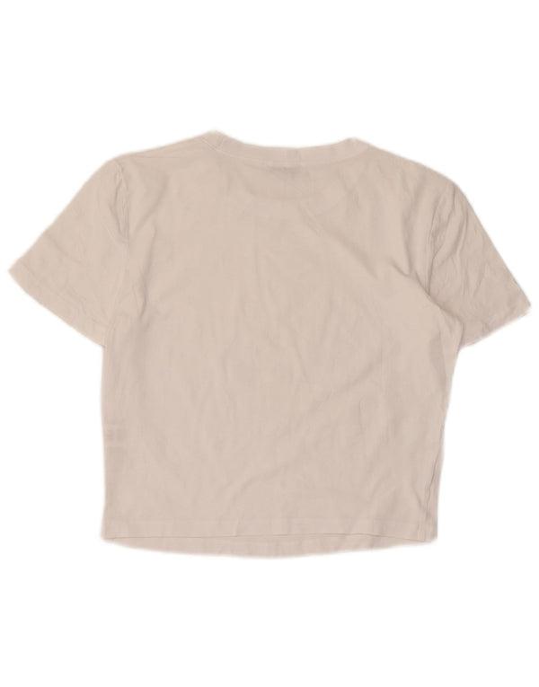 Zara Womens Crop T-Shirt Top UK 14 Stor hvid bomuld