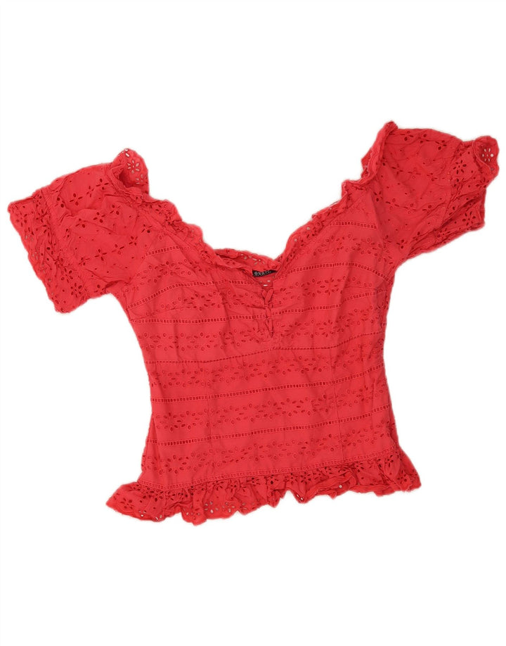 Guess Womens Crop Bluse Top UK 10 Small Pink