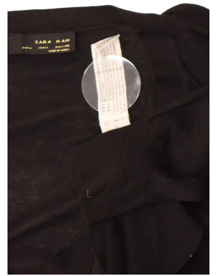 Zara Herre Cardigan Sweater Stor Sort Silke