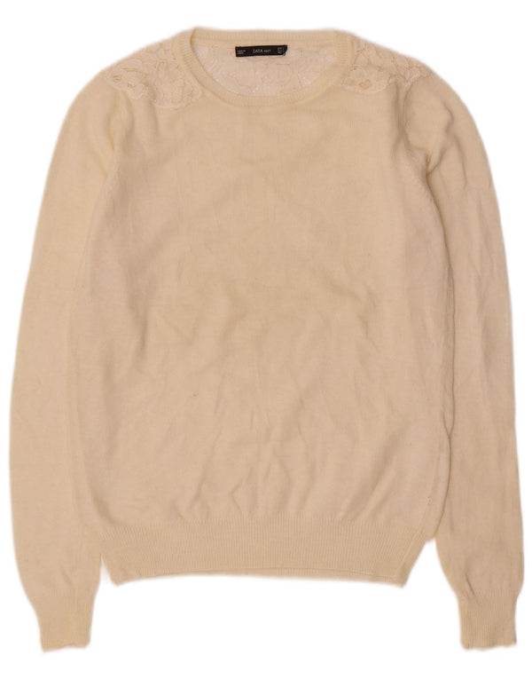 Zara Dame Boat Neck Jumper Sweater UK 10 Small Beige