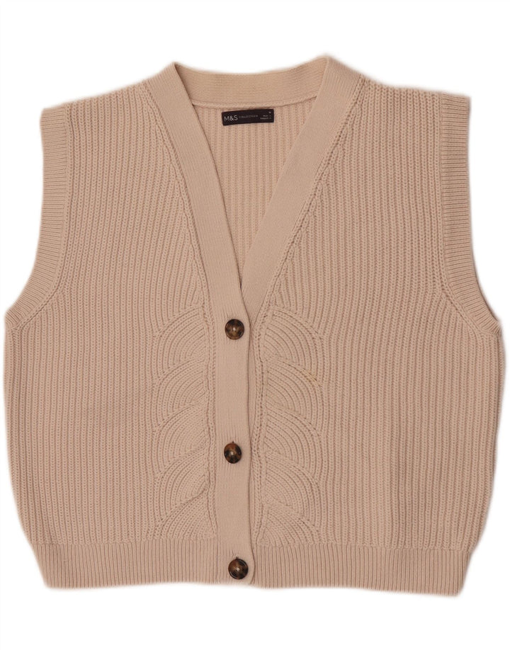 Marks & Spencer Womens Crop Ærmeløs cardigantrøje UK 14 Medium Beige