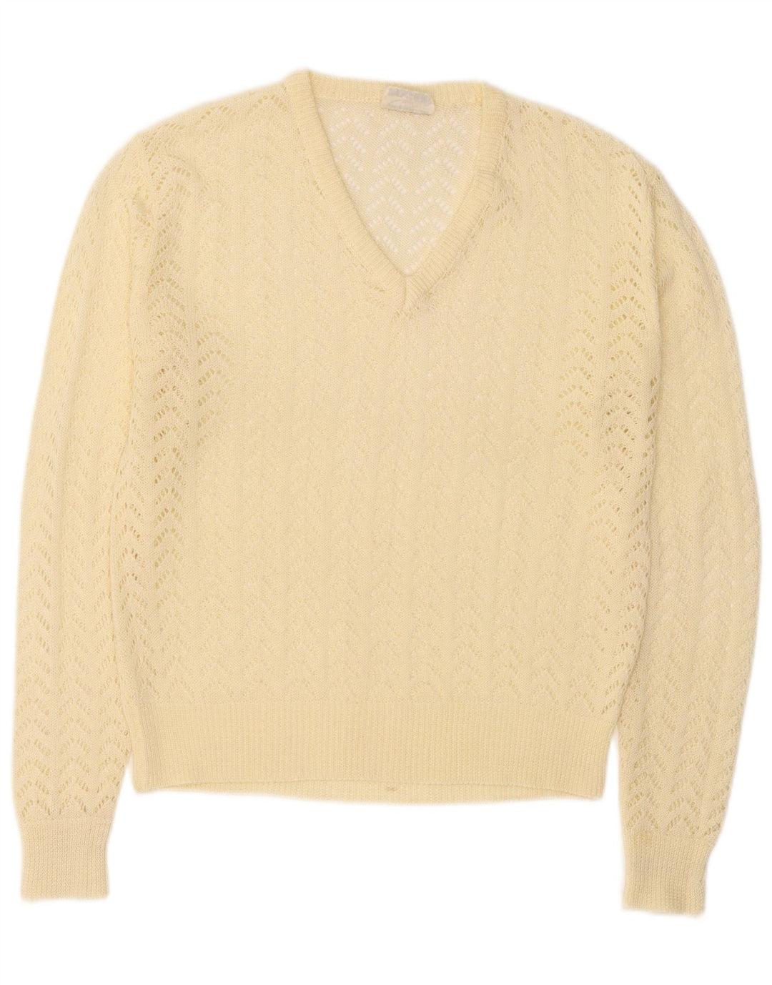 Vintage dame V-hals sweater IT 46 Stor gul polyakryl