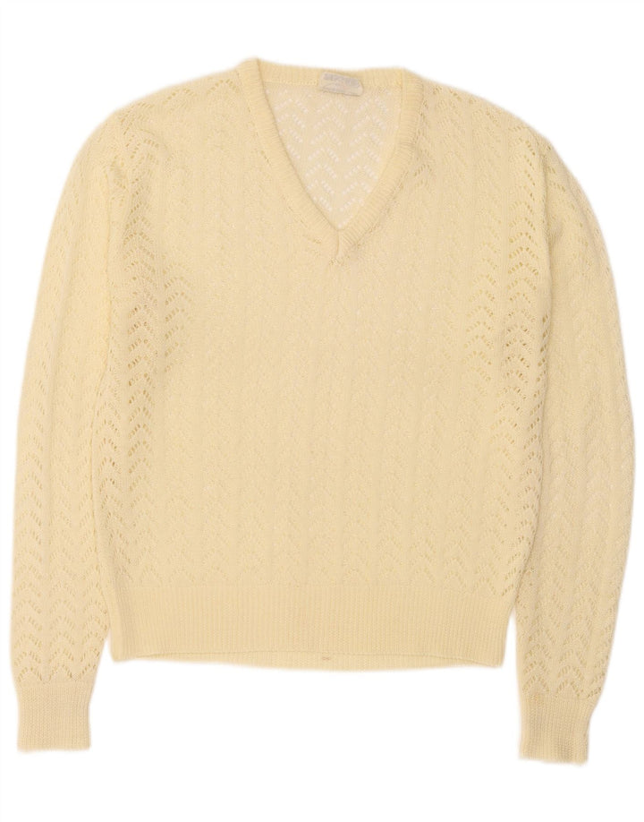 Vintage dame V-hals sweater IT 46 Stor gul polyakryl
