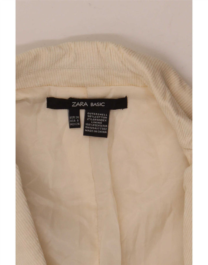 Zara Dame 2-knaps fløjlsbukser blazerjakke EU 36 XS Off White Bomuld