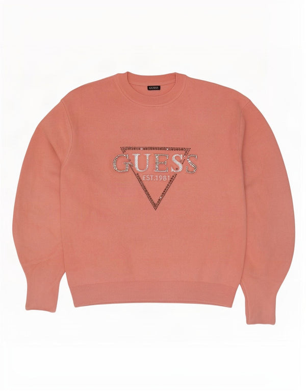 Guess Womens Loose Fit grafisk trøjetrøje med rund hals UK 6 XS Pink