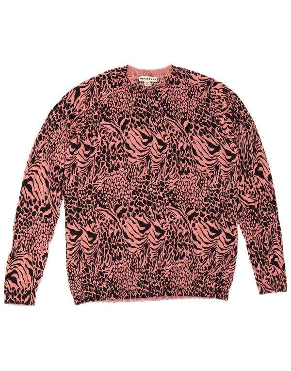 Whistles Dame Crew Neck Jumper Sweater UK 12 Medium Pink Animal Print