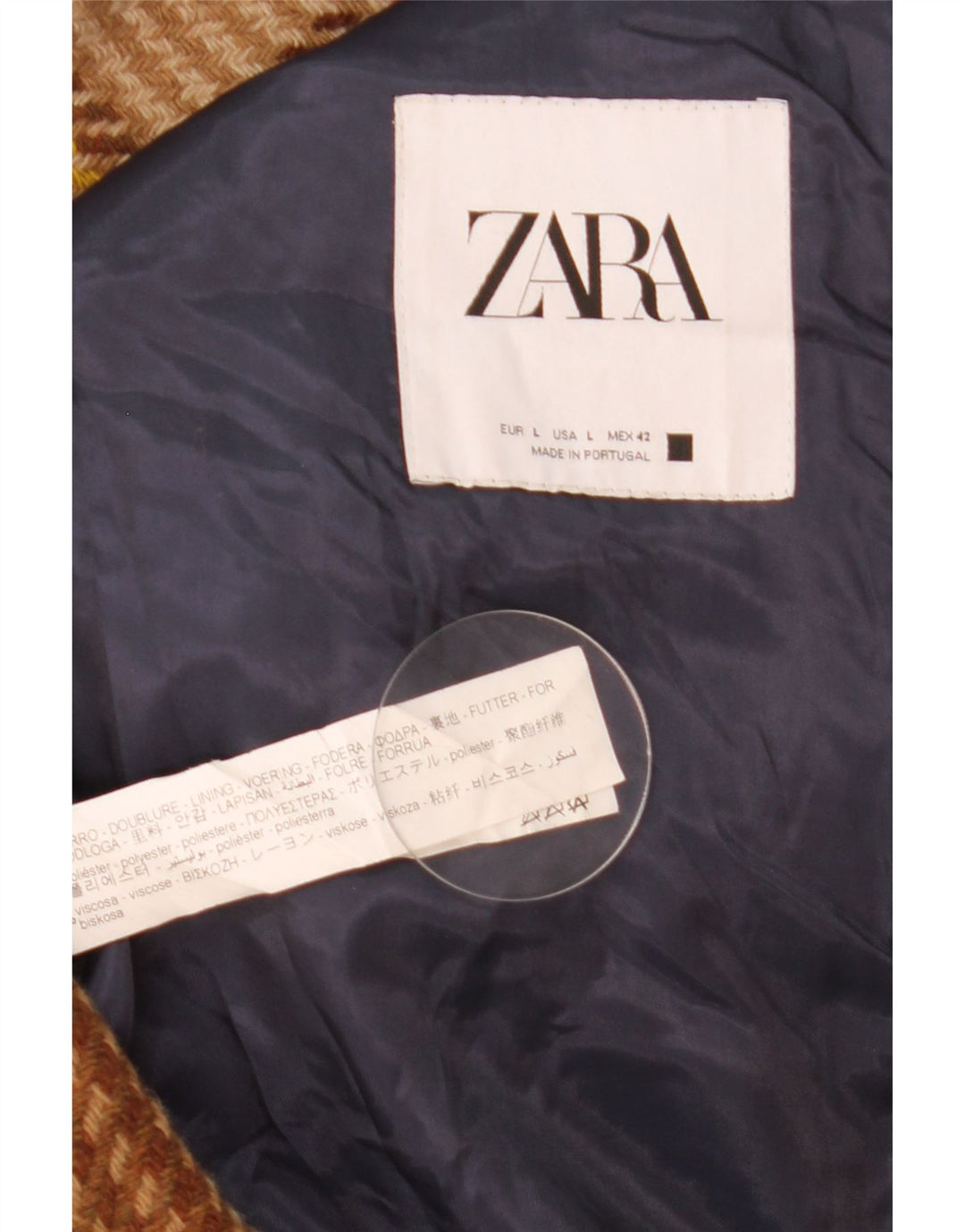 Zara Herre Overfrakke UK 40 Stor brun ternet uld