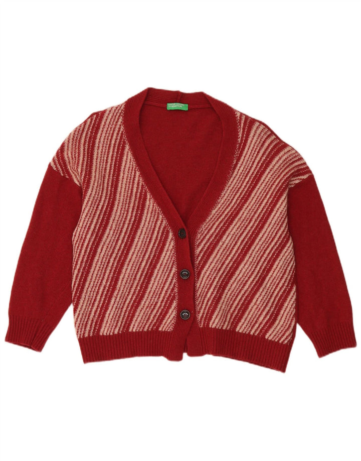 Benetton Womens Oversized Cardigan Sweater UK 14 Medium rødstribet uld