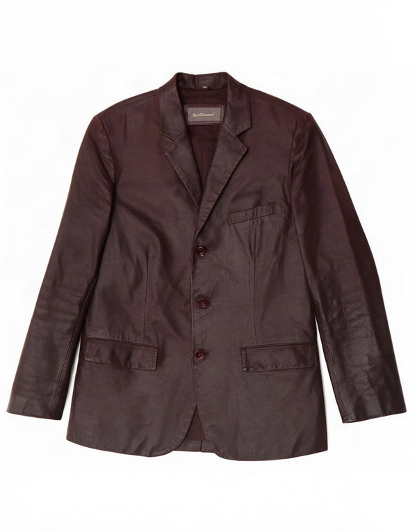 Ben Sherman Herre 3-knaps læderblazerjakke UK 38 Medium Brun