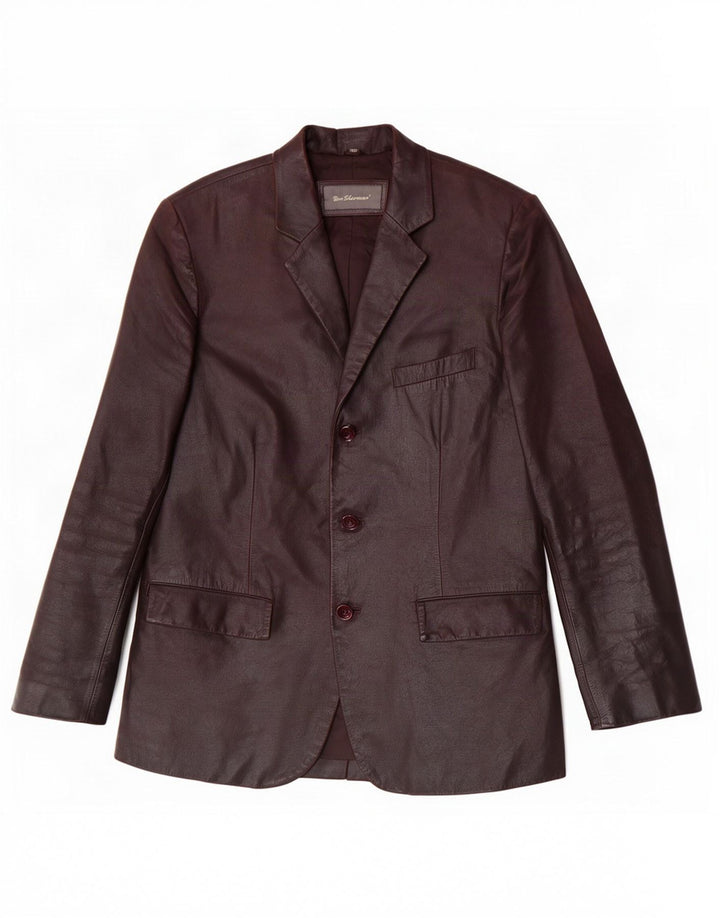 Ben Sherman Herre 3-knaps læderblazerjakke UK 38 Medium Brun