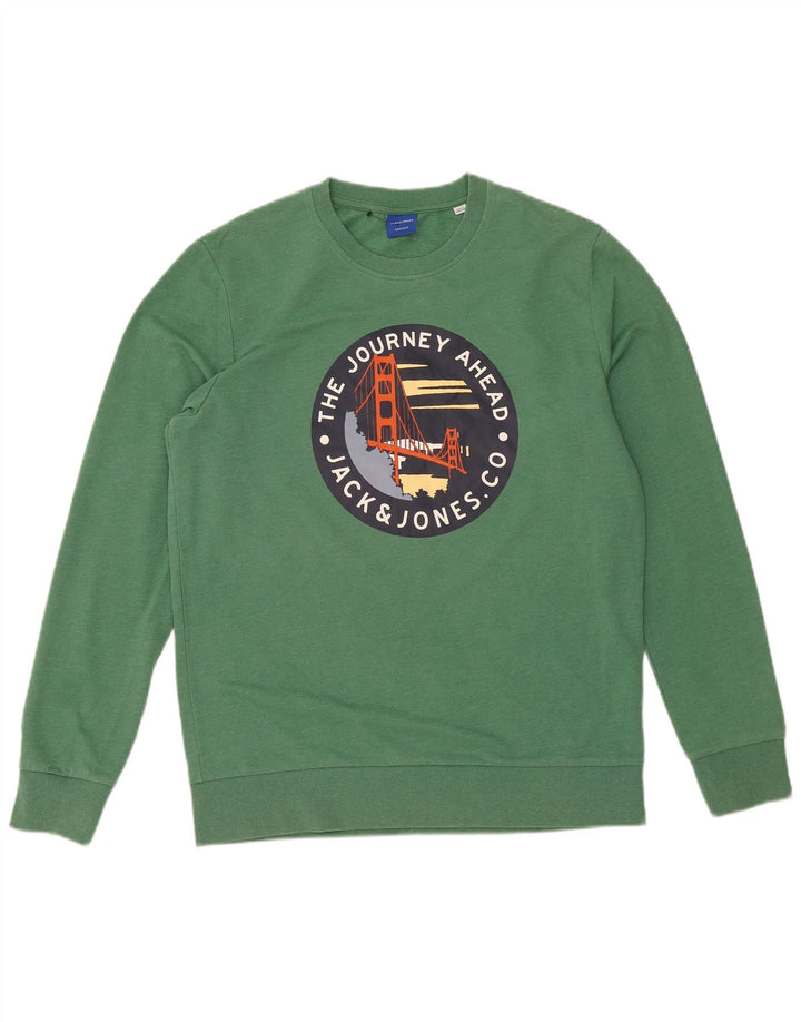 JACK & JONES Grafisk sweatshirt til mænd, stor grøn bomuld