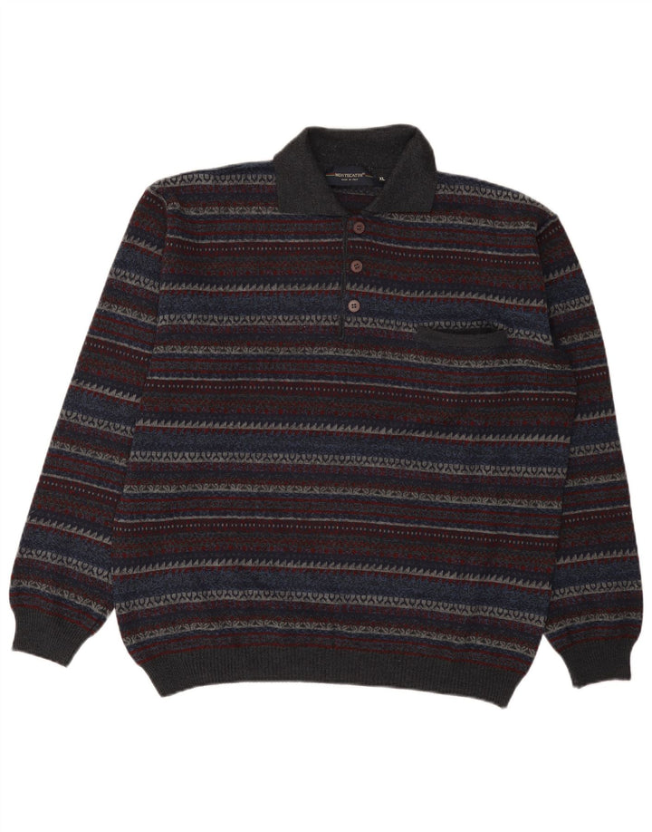 Montecatini Herre Polo Neck Jumper Sweater XL Flerfarvet Stribet Uld