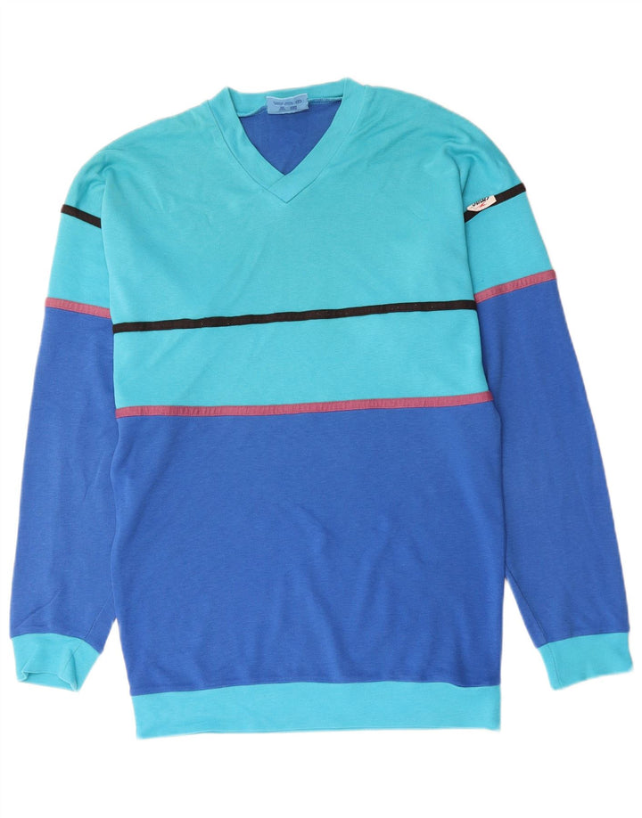 Crane Herre Top Langærmet IT 48/50 Medium Blue Colourblock Bomuld