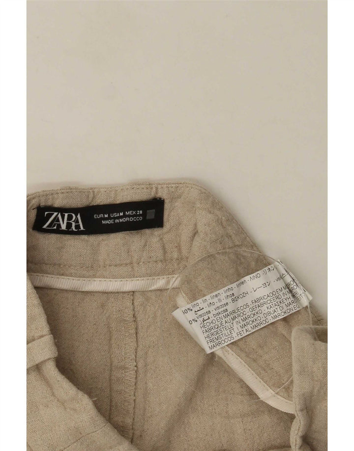 Zara Womens High Waist Hot Pants Medium W28 Beige Linen