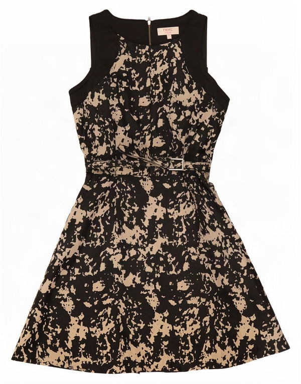 Next Womens Petite Sleeveless A-Line Dress UK 8 Small Black Animal Print