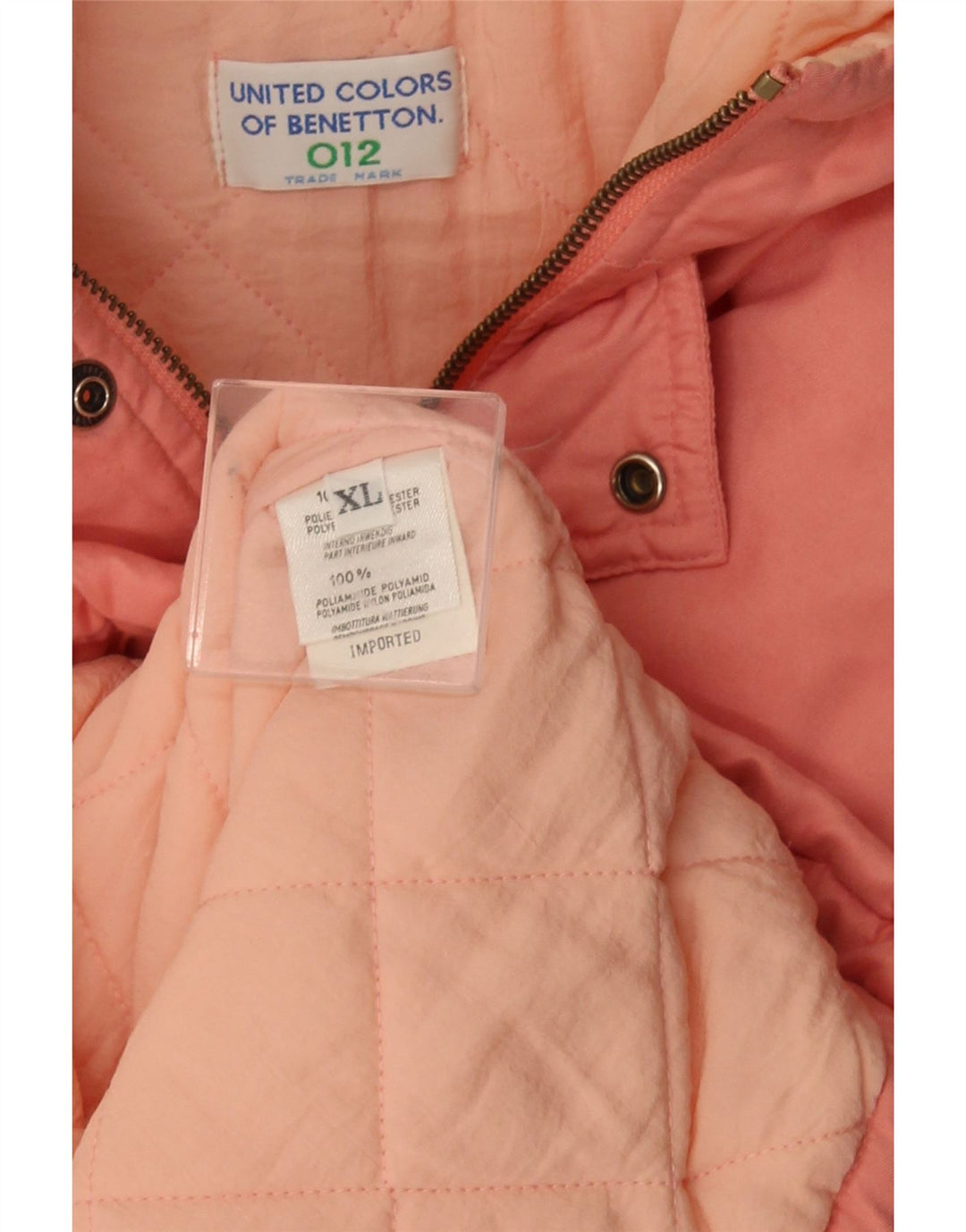 Benetton Dame Hætte Polstret Jakke UK 18 XL Pink Polyester