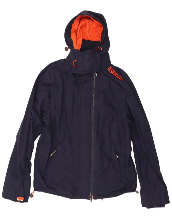 Superdry Windcheater Regnjakke med hætte til mænd UK 44 2XL Navy Blue Nylon