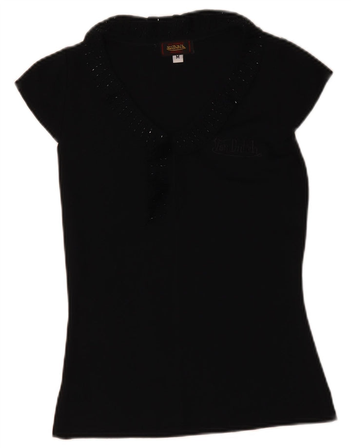 Von Dutch Womens Bluse Top UK 12 Medium Black Microfibers