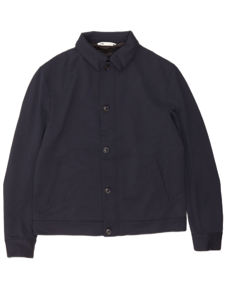 Zara Herre Bomber Jacket UK 40 Large Navy Blue Polyester