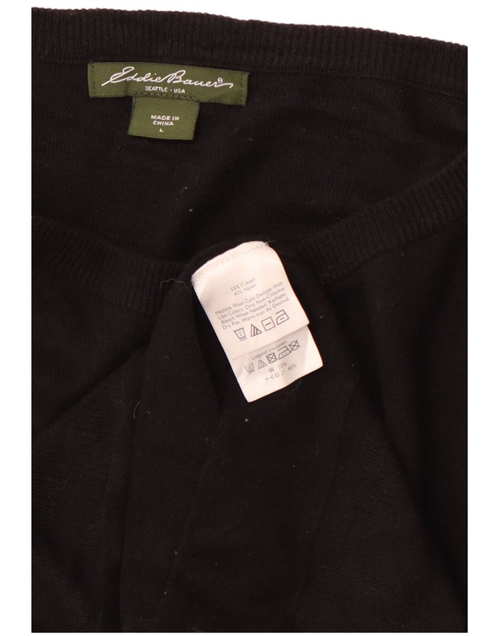 EDDIE BAUER Dame Cardigan Sweater UK 16 Stor Sort Bomuld