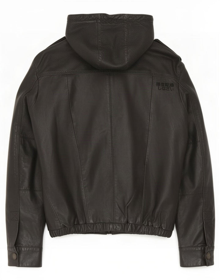 Superdry Herre Military Hooded Læderjakke UK 38 Medium Black