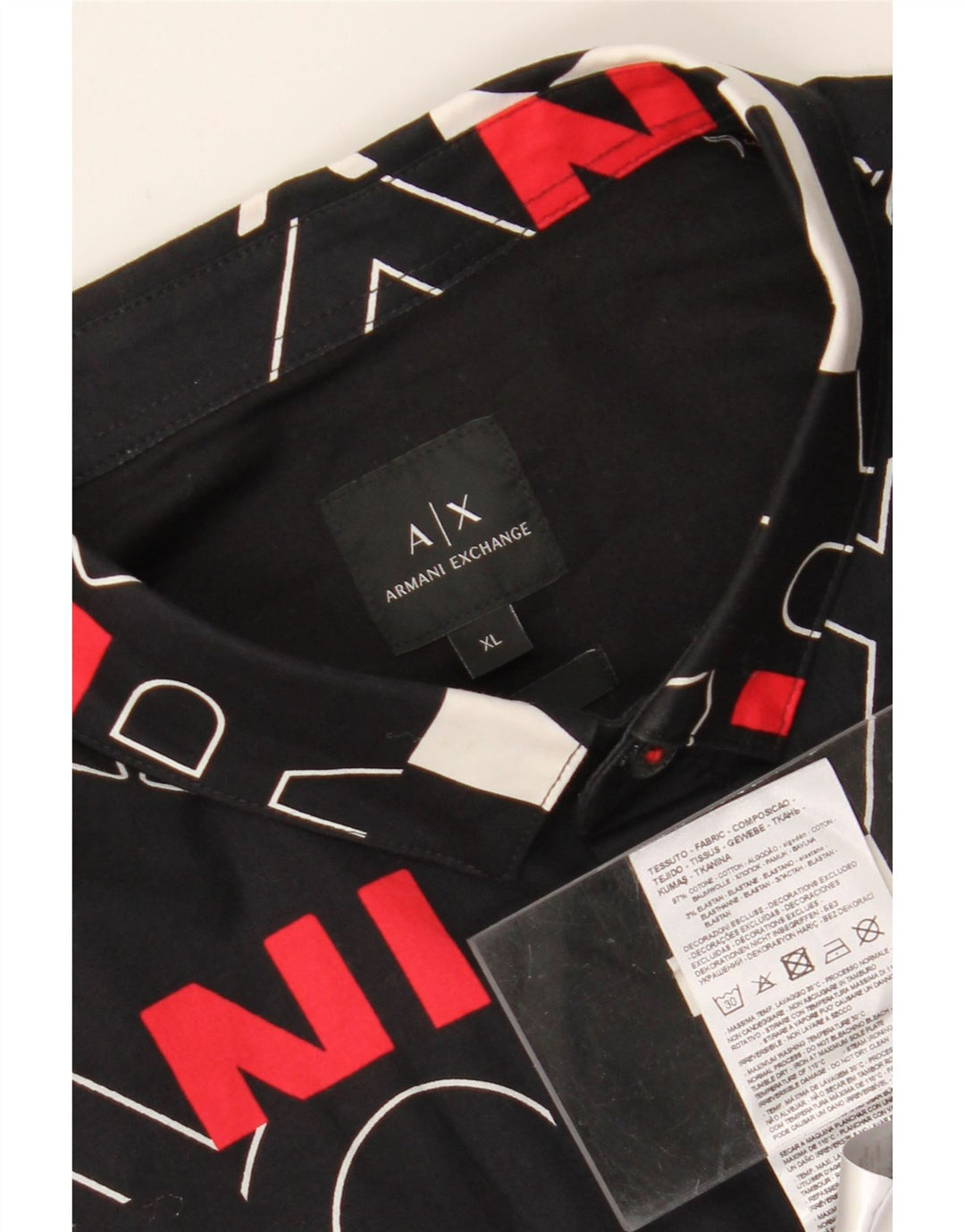 ARMANI EXCHANGE Herre abstrakt mønster grafisk skjorte XL sort bomuld
