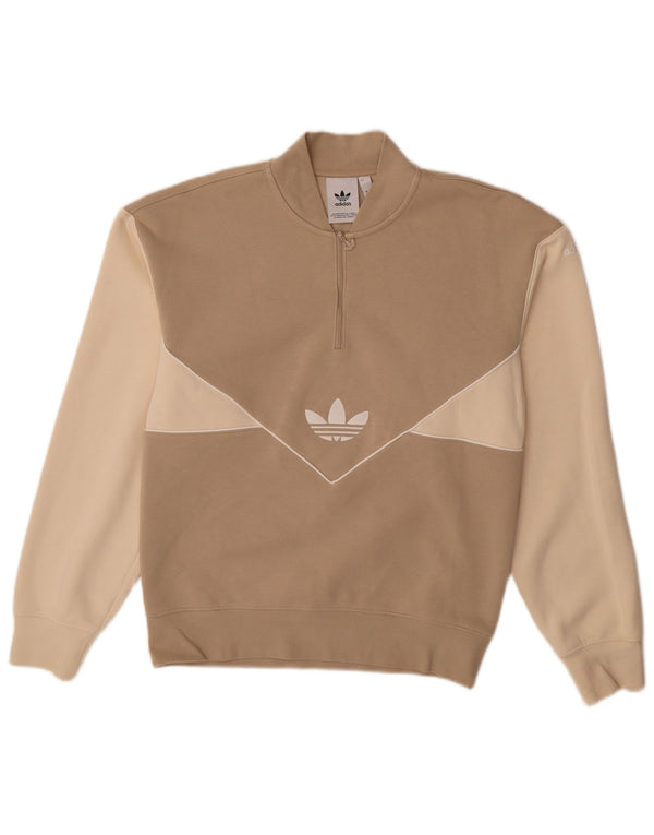 ADIDAS grafisk sweatshirt med lynlås til mænd XS Beige Colourblock Bomuld