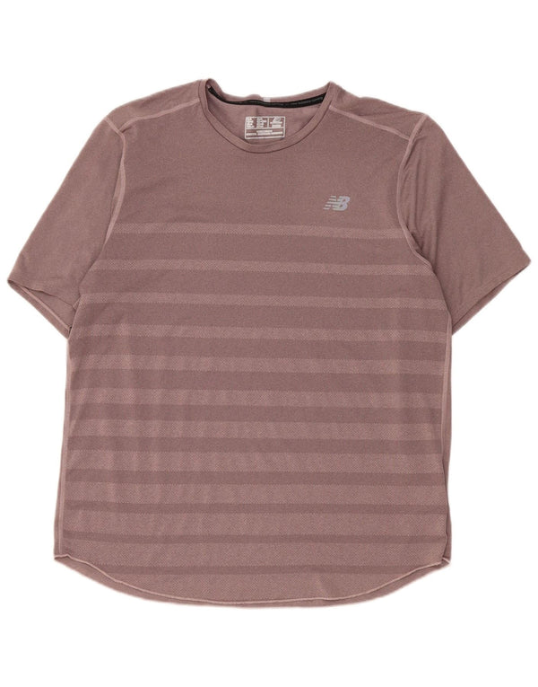 New Balance herre T-shirt top XL brun stribet polyester