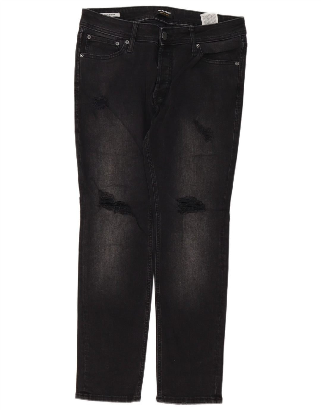 Jack & Jones Herre GLENN Distressed Slim Jeans W32 L30 Sort bomuld