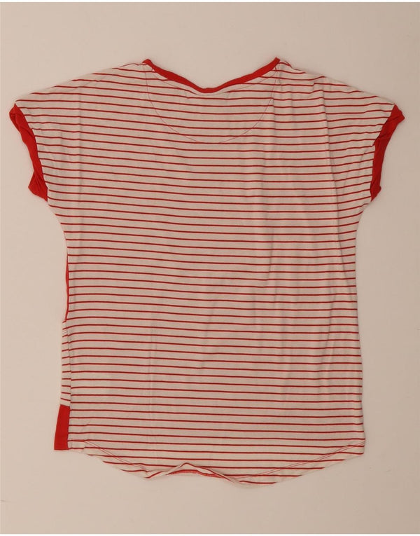 Ellesse Dame T-Shirt Top UK 14 Medium Rød Stribet Viscose