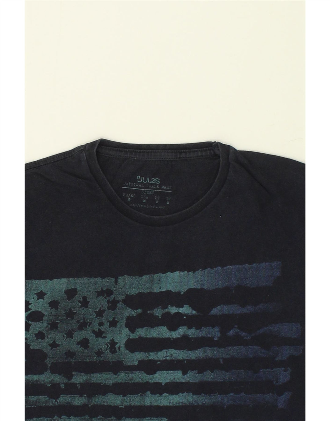 JULES Mens Graphic T-Shirt Top Medium Navy Blue Cotton Vintage Jules and Second-Hand Jules from Messina Hembry 