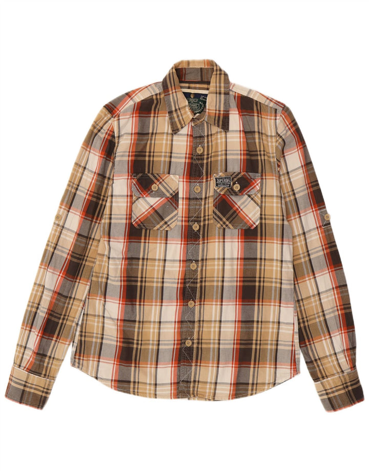 SUPERDRY Flanellskjorte til mænd Stor brun ternet bomuld