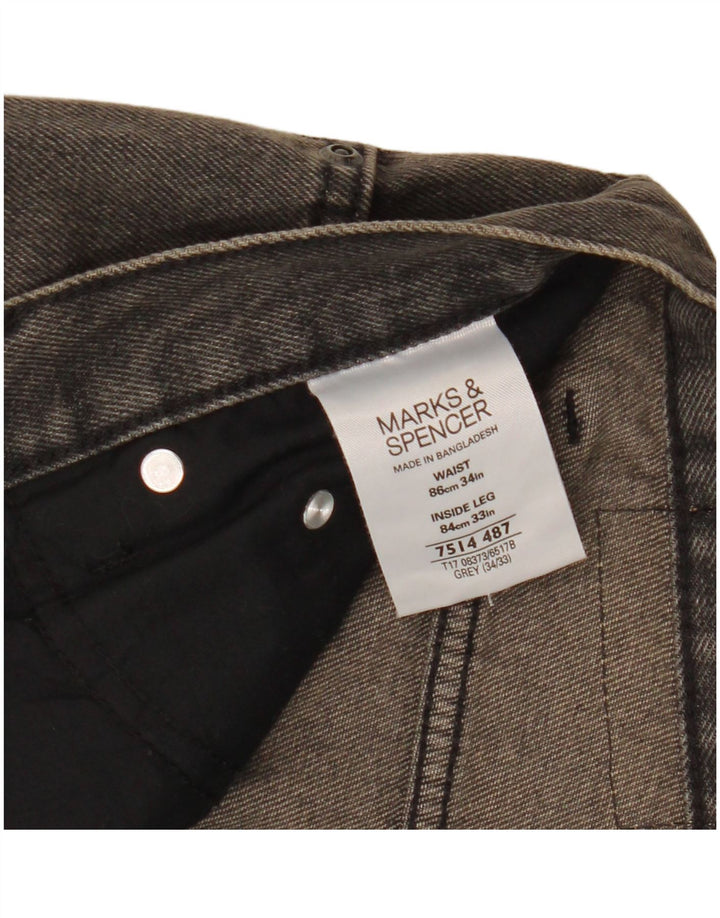Marks & Spencer Herre Blue Harbor Straight Jeans W34 L26 Grå Bomuld