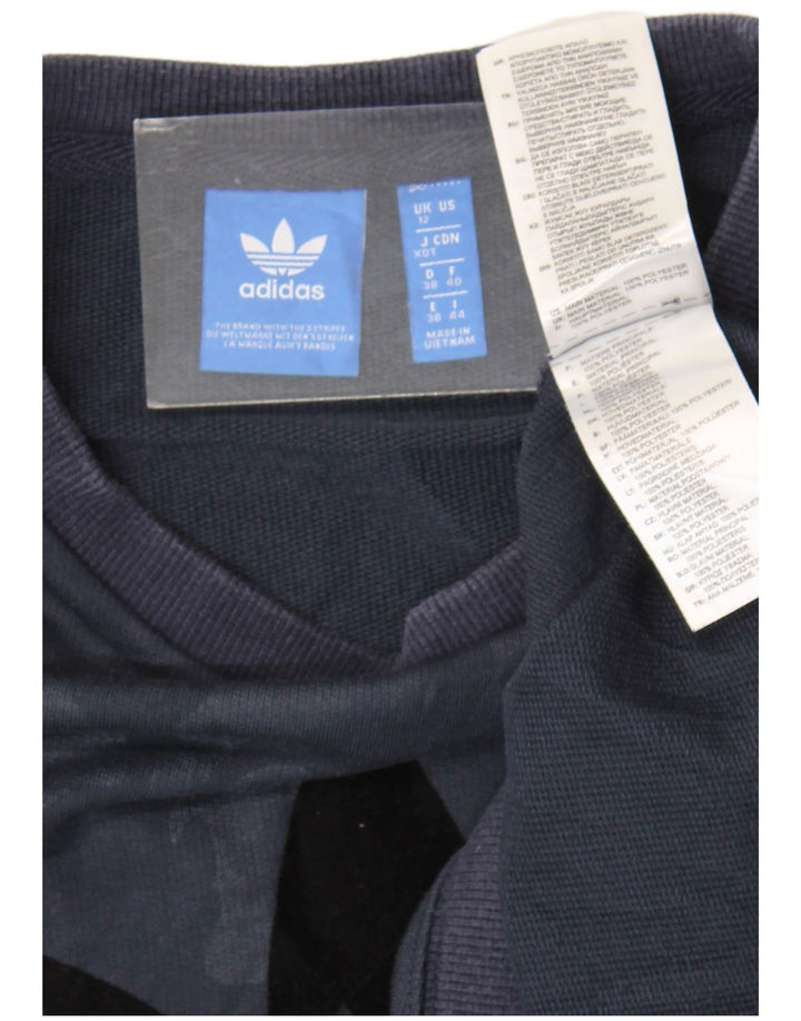 Adidas Dame Grafisk Sweatshirt Jumper UK 12 Medium Navy Blue Camouflage