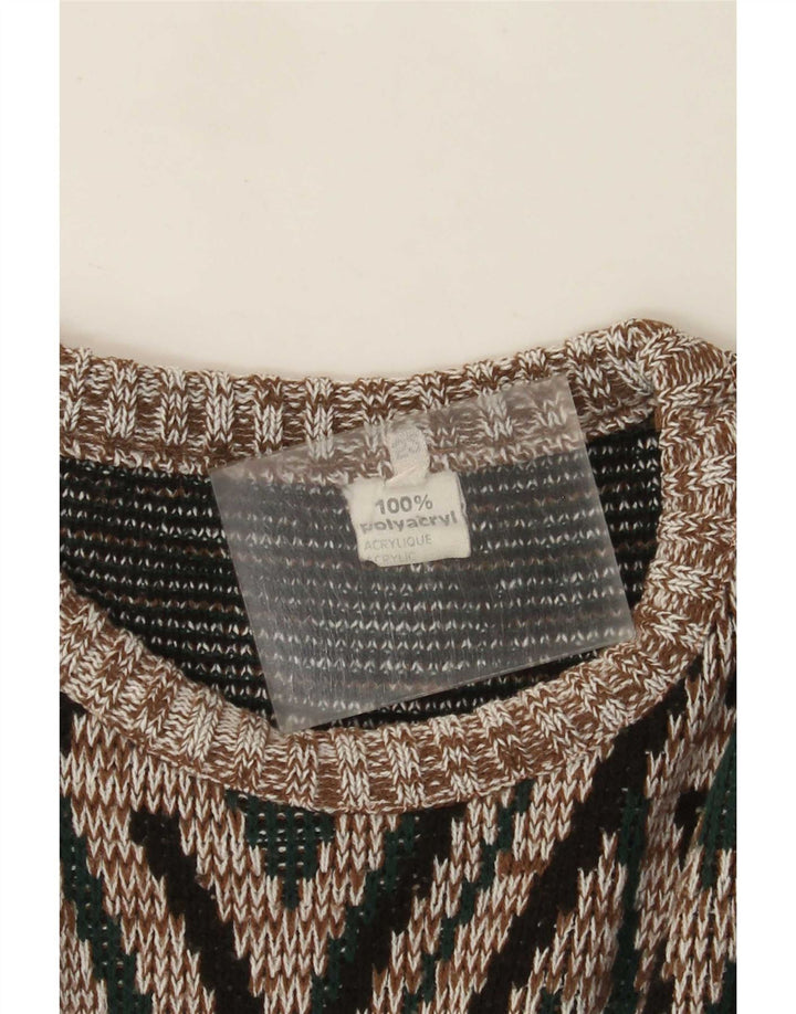 Vintage herre rund hals sweater IT 52 stor flerfarvet geometrisk