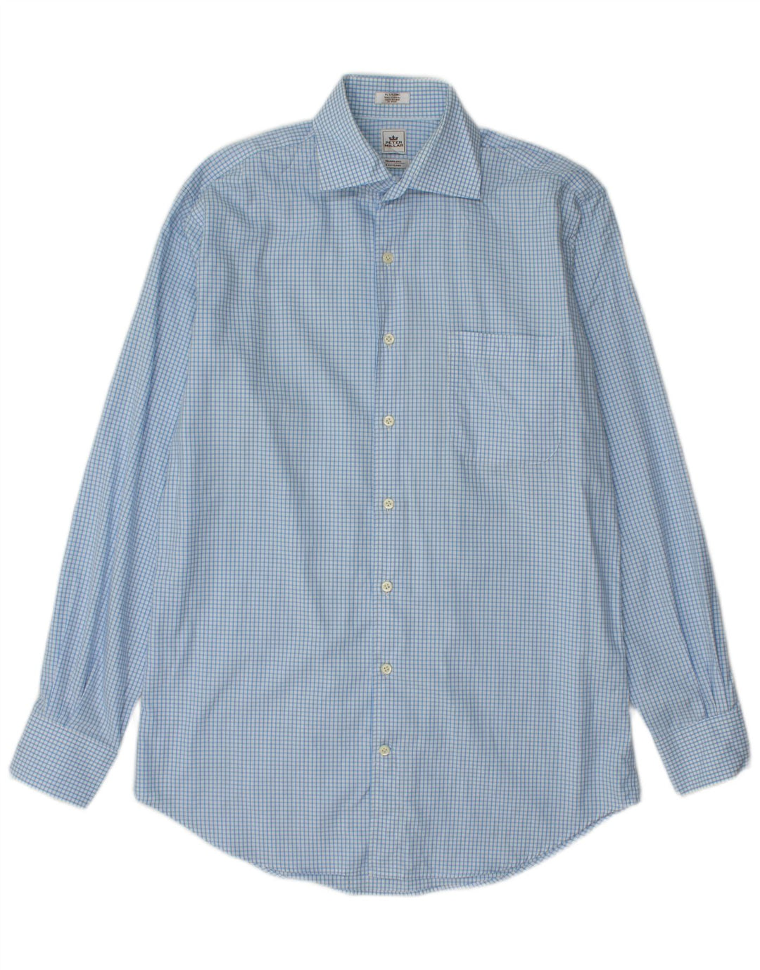 PETER MILLAR Lang skjorte til mænd str. 15 5 Medium Blue Gingham Cotton