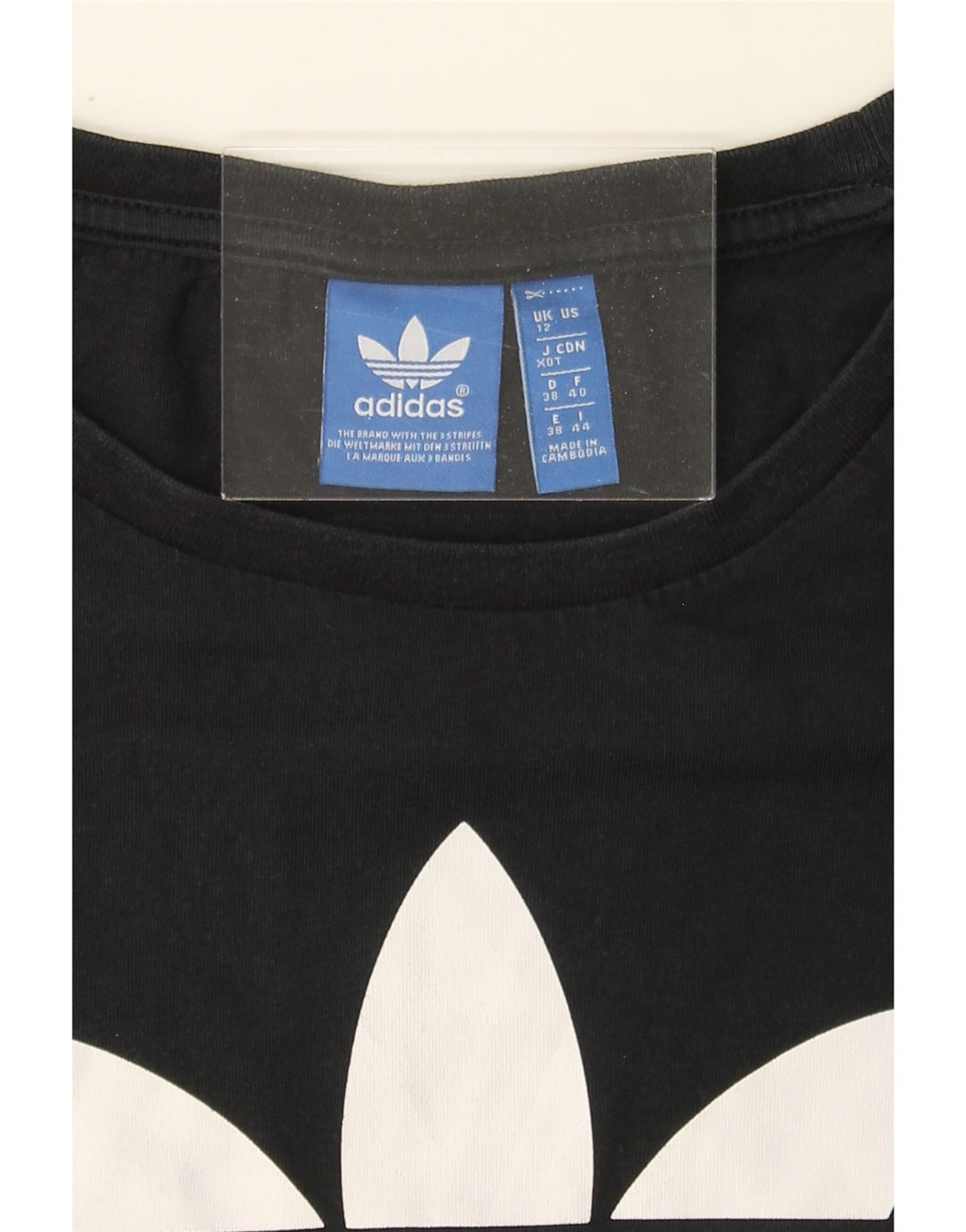 ADIDAS Womens Graphic T-Shirt Top UK 12 Medium Black Vintage Adidas and Second-Hand Adidas from Messina Hembry 
